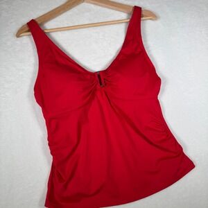 Lands End Red Tankini Top V-Neck Ruching Swimsuit Small 6-8 544810